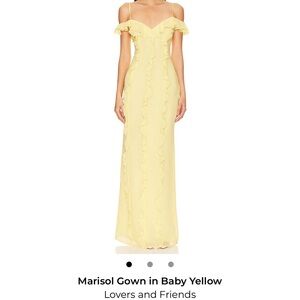 Lovers + Friends Ruffled Off-Shoulder Maxi Gown in Pale Yellow